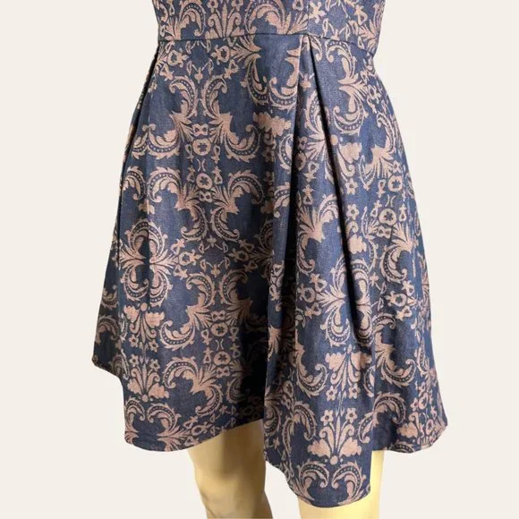 Addie|Fit & Flare Dress|Small|Brown Black|Knee Length|Sleeveless|Pleated|Cotton - Picture 7 of 15